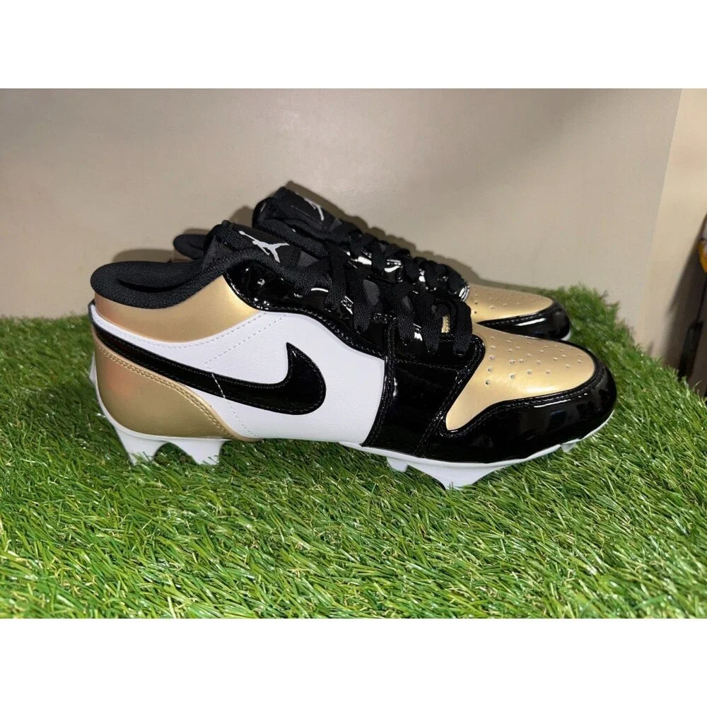 Men's 9 Nike Air Jordan 1 Low TD Football Cleats Patent Gold Black FJ6245-701